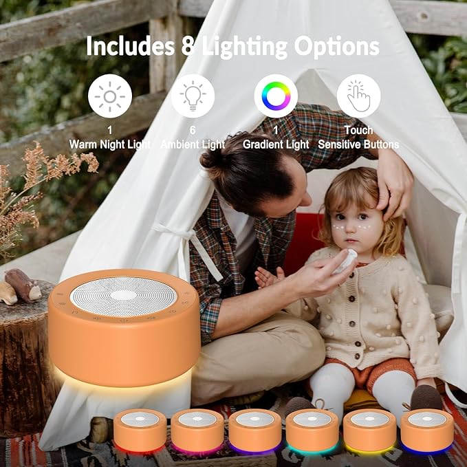 Nursery Lamp with Sound Machine, Mood Lighting, 7 Colors Night Light, 30 Soothing Sounds, White Noises for Baby, Adults. Timer, Plug in, Memory Function, Touch Control