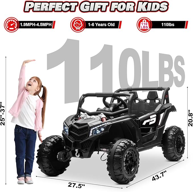 Electric Car for Kids, JOYRACER 24V Ride on Car Battery Powered Off-Road UTV w/Remote Control, 3 Speeds, 4x150W Powerful Motors, 18" Seat, Bluetooth, MP3, Electric Vehicles with Big Pull Bow