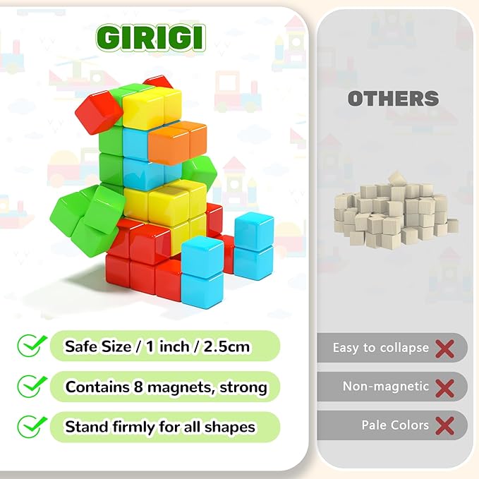 40pcs Magnetic Blocks for Toddler Toys, Magnetic Cubes Building Blocks Classroom Must Haves, STEM Preschool Sensory Magnet Toys for 3 4 5 6 Year Old Boys and Girls