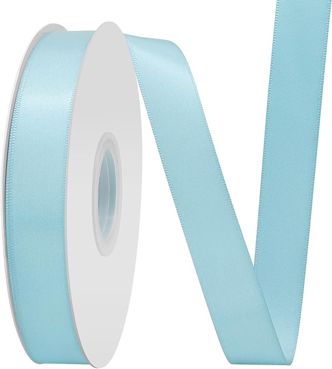 lt Blue Satin Ribbon 3/4" X 50 Yards Solid Color Double Faced Ribbons Perfect for Crafts Wedding Decor Bow Making Arts Sewing and More