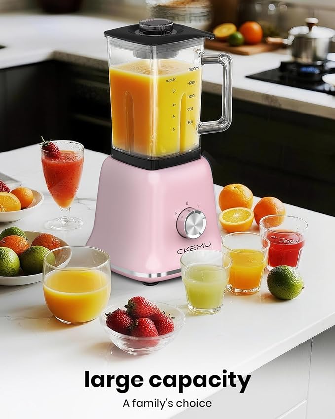 Professional Blender For Smoothies, 58 Oz Glass Jar, Glass Blender Including Puree & Crush Ice Functions, 750 Watts, B02 (Macaroon Pink)