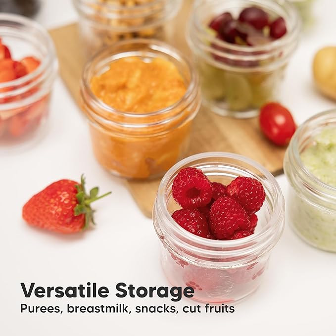 KeaBabies 6pk 4oz Glass Baby Food Containers with Lids - Leak-Proof, Microwavable Small Glass Jars, Baby Purees & Toddler Snack Storage Containers, BPA-Free, Dishwasher & Freezer Safe (Musk Dusk)