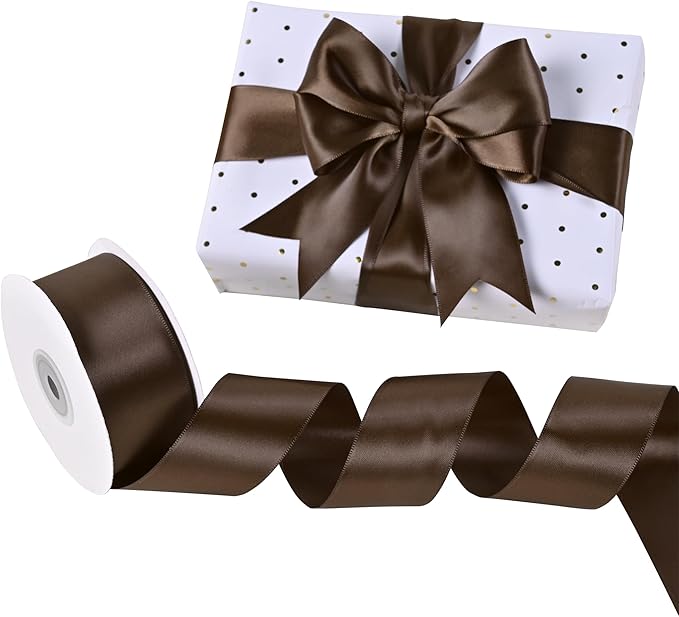 Brown Satin Ribbon 1-1/2" X 50 Yards Solid Color Double Faced Ribbons Perfect for Crafts Wedding Decor Bow Making Arts Sewing and More