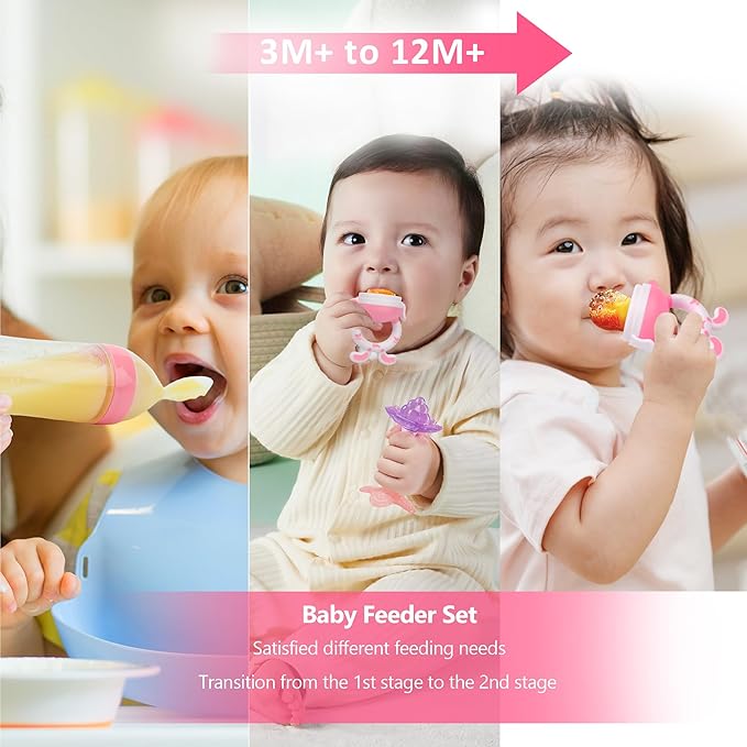 WAJIAYON Baby Fruit Feeder Pacifier | Infant Food Feeder Pacifier & Baby Food Dispensing Spoon | Mesh Fresh Fruit Teethers for Babies | Infant Teething Feeders Shower Gifts for Boys and Girls(Blush)