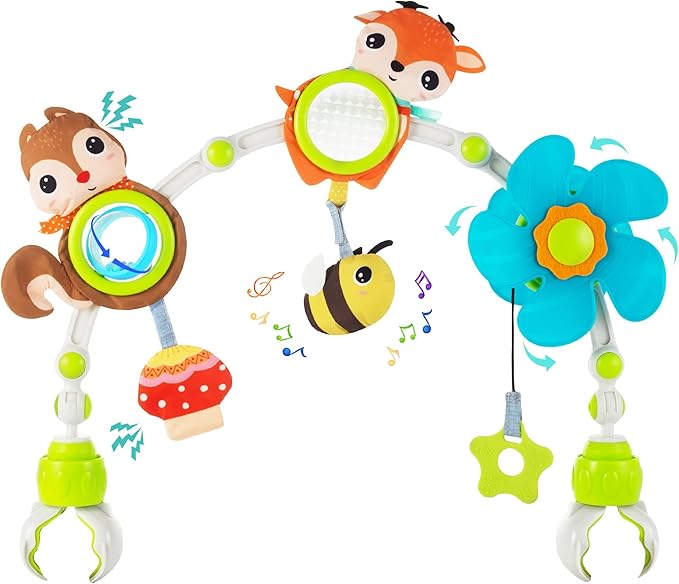 Adjustable Arch Bassinet Toys for Infant & Toddlers, Stroller Arch, Baby Crib Toys with Fascinating Hanging for Stimulating Baby’s Senses and Developing Motor Skills