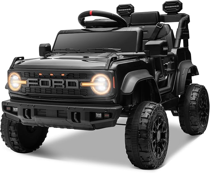 ENYOPRO 12V Licensed Ford Bronco Raptor Ride On Truck Car for Kids, Electric Play Car Ride-On Toy w/Parent Remote Control, 4-Wheel Suspension, Bluetooth Music, LED Lights, Ideal Kids Car Gift (Black)