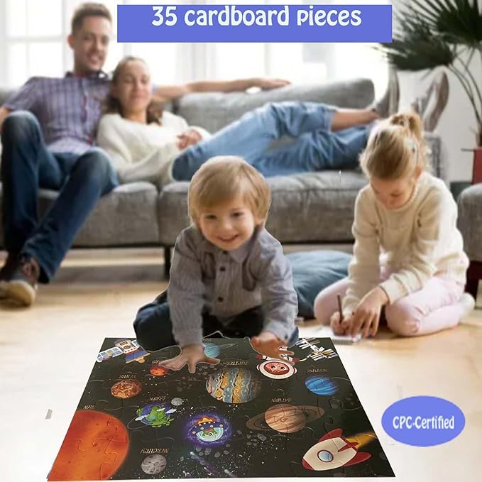 Jumbo Floor Puzzle for Kids, Large Jigsaw Puzzles 35 Piece for Kids Ages 3-5,Preschool Learning & Education Toys, Gifts for 4-8 Year Old Boys and Girls (Solar System Planet)
