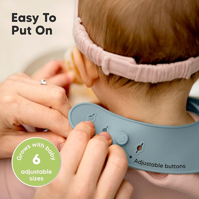 KeaBabies 2-Pack Silicone Baby Bibs for Eating - Sturdy Food-Grade Silicone Bibs for Babies Girl, Boy, Large Food Catcher, Clean & Put On Easily, Waterproof Toddler Feeding Essentials (Alps)