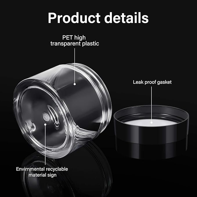 SATINIOR 24 Pieces Empty Clear Plastic Jars with Lids Round Storage Containers Wide-Mouth for Beauty Product Cosmetic Cream Lotion Liquid Butter Craft and Food (Black Lid, 5 oz)