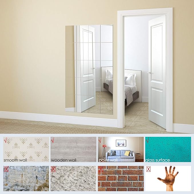 BBTO 20 Pcs Mirror Sheets, 6''x 9'' Self Adhesive Non Glass Cut to Size Mirror Stickers Tiles, Safe Unbreakable Plastic Small Frameless for Classroom, Childroom & DIY Craft