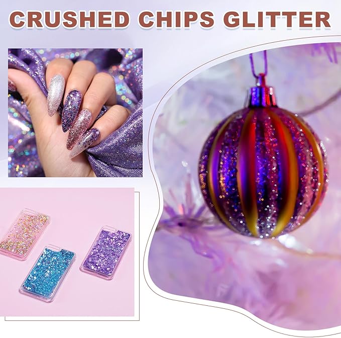 uxcell 6 Colors Crushed Glass Chips, 1-3mm Irregular Glitter Metallic Glass Broken Glasses Pieces with Laser Bag for Craft DIY Vase Epoxy Halloween Decoration 33g, Multicolored