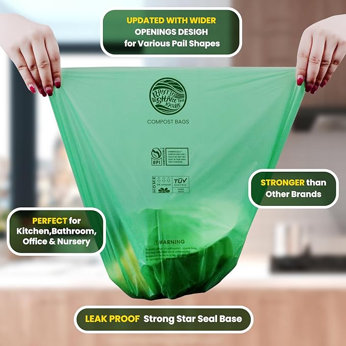 Compost Bags 1.3 Gallon,150 Count,Compostable Small Trash Bags for Kitchen Countertop Compost Bin 0.75, 1,1.2, 1.3Gallon,ASTM D6400, US BPI and Europe OK compost HOME certified