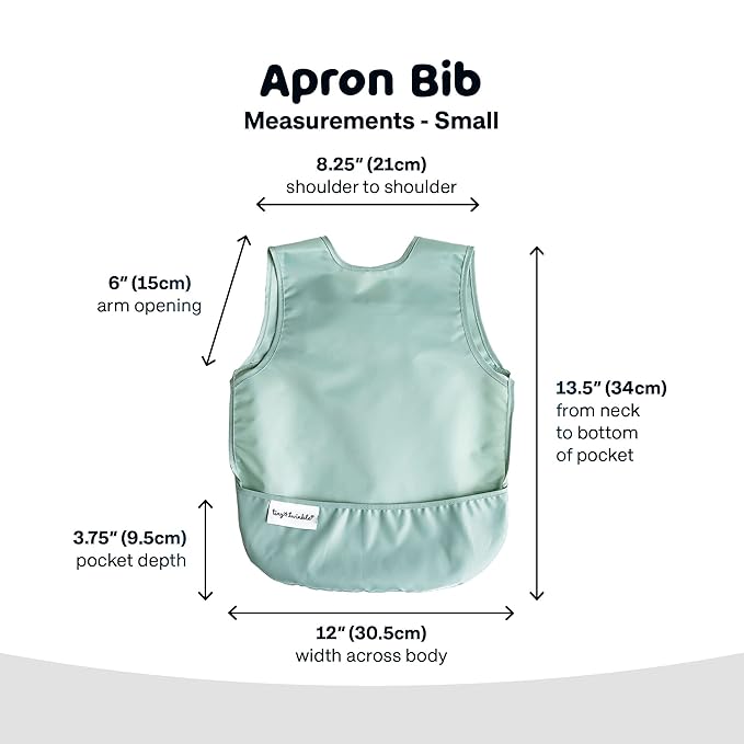 Tiny Twinkle Mess Proof Baby Bib - Waterproof & Lightweight Baby-Led Weaning Apron | 100% Recycled Polyester, Easy Clean & Machine Washable (Sage Green, Small 6-24 Months)