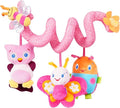 Jollybaby Baby Car Seat Stroller Toys, Plush Activity Hanging Spiral Activity Pram Crib with Music Box, Rattles, Squeaker for Babies Infant Boys Girls(Pink)