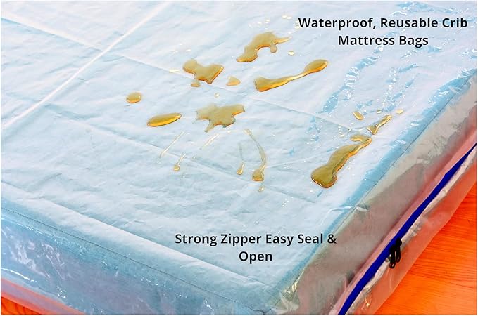 2 Pack Crib Mattress Storage Bags with Zipper -4 Mil Plastic Waterproof Crib Mattress Bags for Moving and Storage