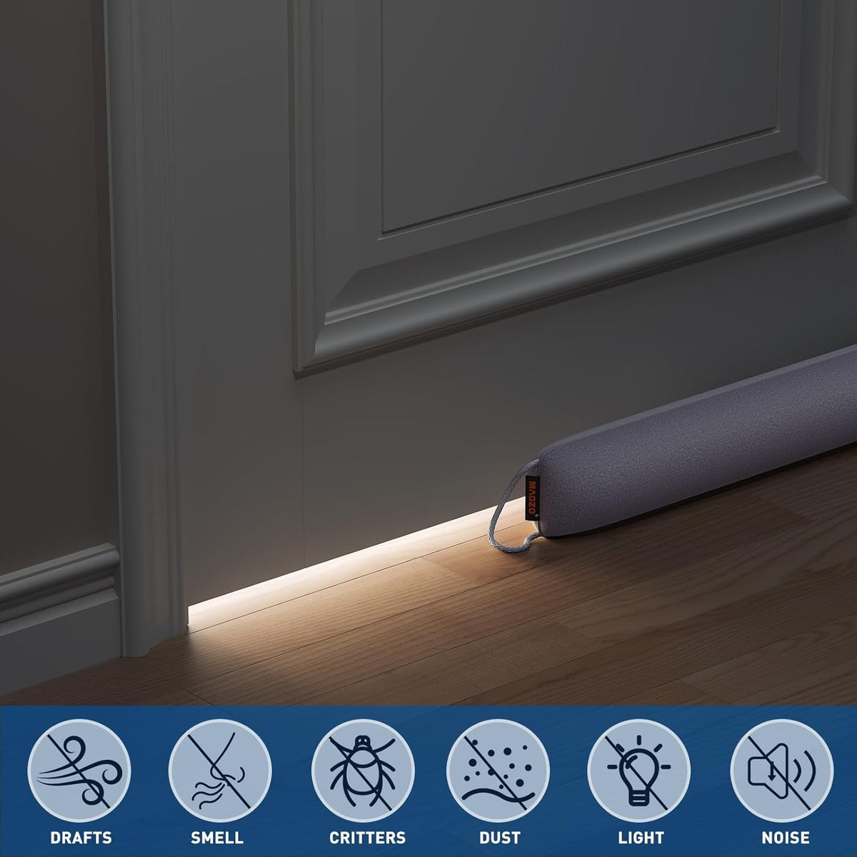 MAGZO Door Draft Stopper, 34 Inch Under Door Draft Blocker Noise Stopper, Weighted Wind Blocker Draft Guard for Bottom of Door, Gray
