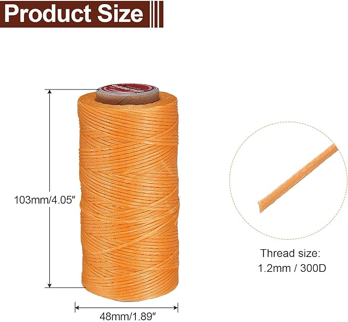 uxcell Flat Leather Sewing Waxed Thread, 140m / 153 Yards Polyester Wax String, 300D Wax Stitching Cord for Leather Crafts, Bookbinding, Bracelets Braided, Orange