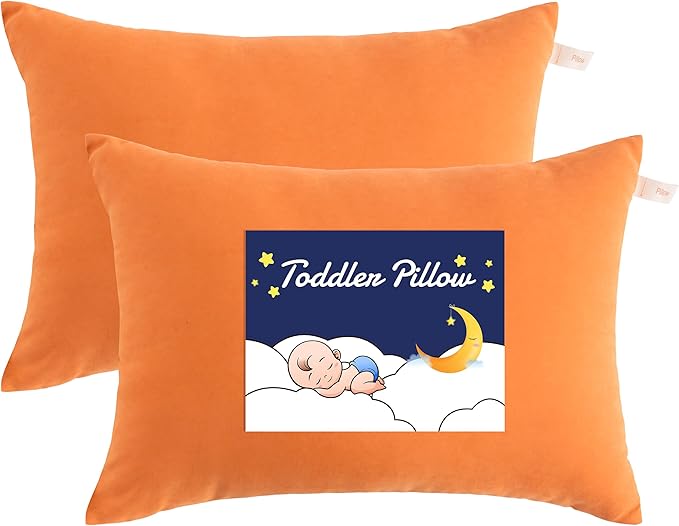 NTBAY Toddler Pillows, Down Alternative 13"x18" Pillows, Machine Washable - Soft and Breathable Travel Small Pillows for Sleeping, Ideal for Daycare, Crib, Cot, Orange