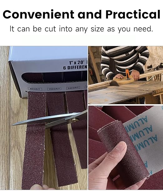 Emery Cloth Roll,6 Grits 1'' x 20FT Sandpaper Roll with Dispenser,80 150 240 320 400 600 Grit Sand Assortment,Sanding Paper Roll & Sandpaper Sheets for Metal Auto Wood Dry&Wet Polishing.(6Rolls 20FT)