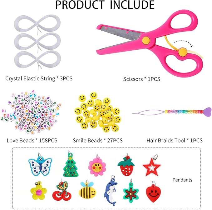 3277+pcs Pony Beads Kit 24 Color Rainbow Plastic Pony Bead Heart Beads Elastic String Kandi Bead for Braids Cute Charm DIY Crafts Jewelry Making Kit for Bracelets Necklaces