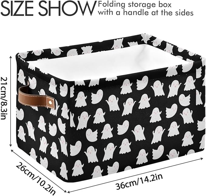Storage Basket Bin Halloween Ghosts Organizer Basket Collapsible Shelf Basket Cube with handle for Nursery Bedroom Bathroom (white 24)