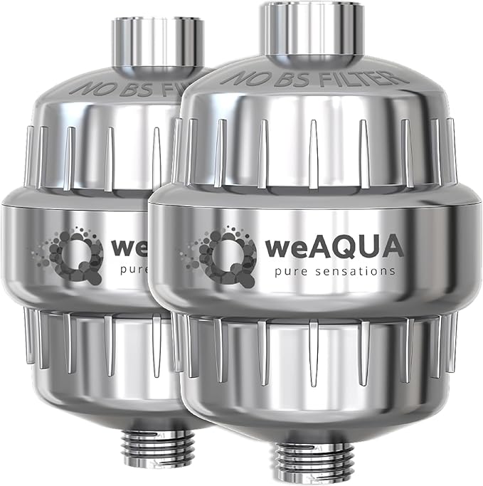 weAQUA Heavy Duty Shower Filter Family 2 PACK – 99% Removal for Hard Water, Chlorine, Fluoride, Heavy Metals, Micro-life, Organics and More (Chrome)