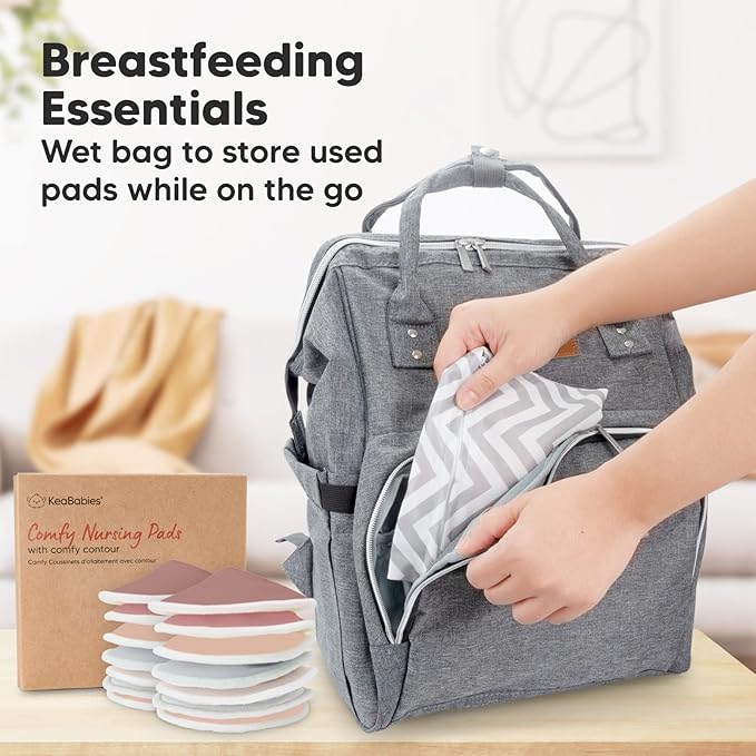 Organic Nursing Pads - 14 Washable Viscose Derived from Bamboo Breastfeeding Pads, Wash Bag, Reusable Breast Pads for Breastfeeding, Nipple Pads for Breastfeeding Essentials(Lovelle, L 4.8")
