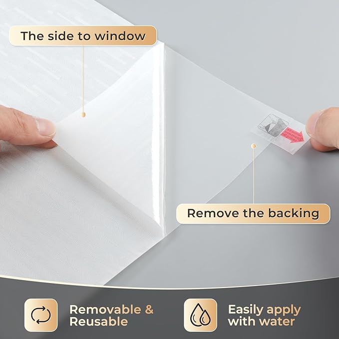 rabbitgoo Window Privacy Film, Frosted Glass Window Film Static Cling Covering, Non Adhesive Privacy Clings Vinyl, Removable Frosting Sticker for Home Decoration, White, 17.5 x 78.7 Inches