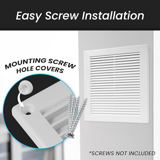 Repa Market 12 x 12 Inch (Outer) White Square Air Vent Cover - Plastic Fresh Air Intake Vent - AC Cover with Nylon Mesh Screen, Wall, Ceiling HVAC Return Air Register, Modern Soffit Vents