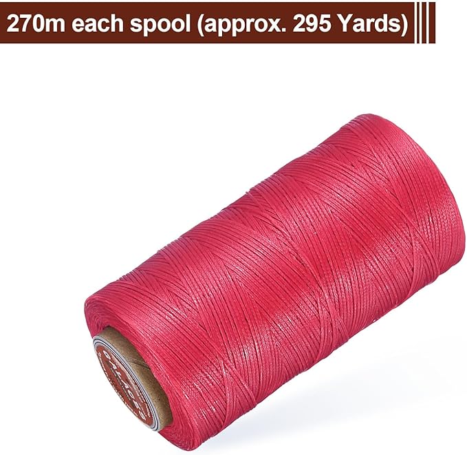 uxcell Flat Leather Sewing Waxed Thread, 270m / 295 Yards Polyester Wax String, 150D Wax Stitching Cord for Leather Crafts, Bookbinding, Bracelets Braided, Rose Red