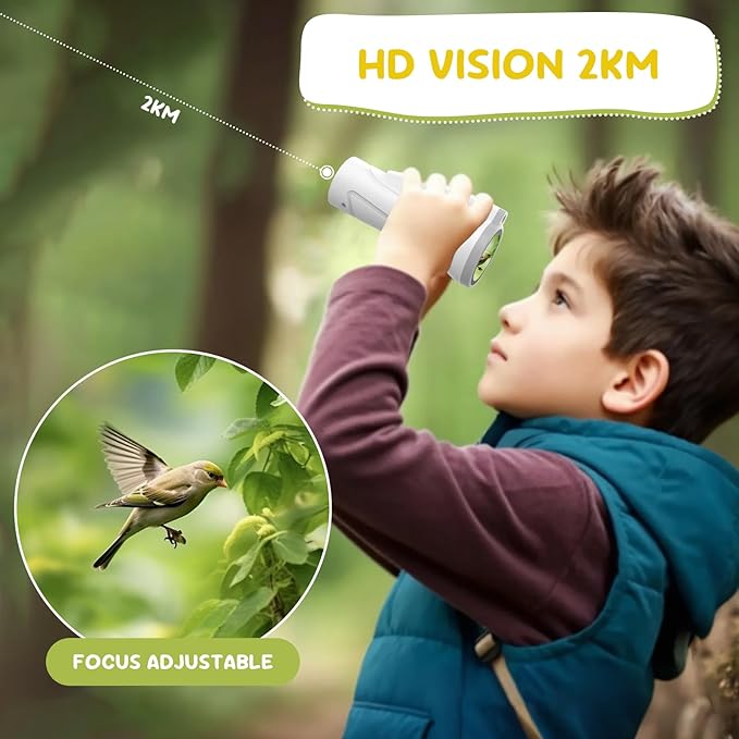 Kids Monocular for Bird Watching & Astronomy - Digital Telescope with Self-Timer, Boys Girls Camping Outdoor Exploration (White)