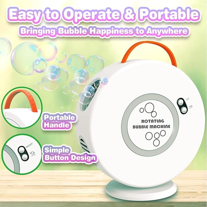 Bubble Machine for Kids Toddlers, Automatic Rechargeable Bubble Machine, 12000+ Bubbles Per Minute, Rotating 90°/360° Oscillating Electric Bubble Maker Outdoor Toys for Ages 3-5