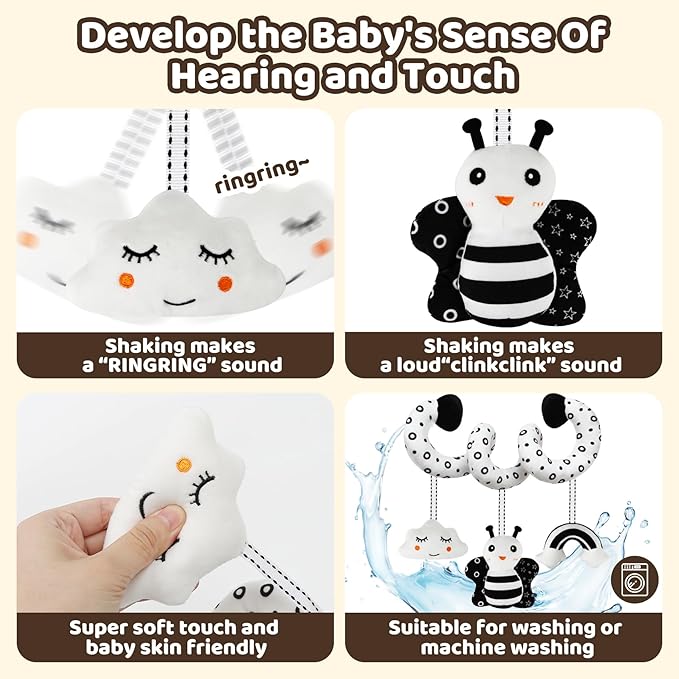 Black and White High Contrast Baby Toys - Sensory Infant Hanging Carseat & Stroller Toy for Newborns 0-6,6-12Months Perfect Easter Birthday & Baby Shower for Babies Boys Girls