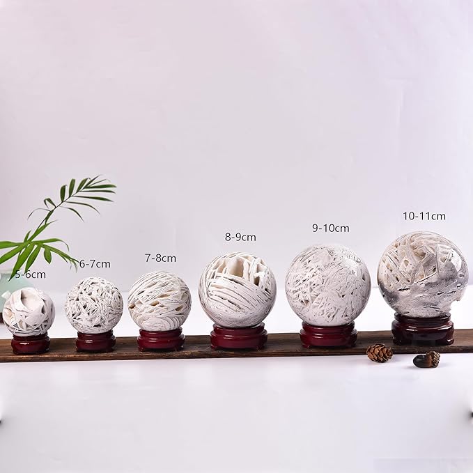 JIC Gem Large Mexican White Agate Crystal Sphere with Stand Gemstone Decorative Ball for Home Decor Altar Reiki Crystal Gift 80-90mm
