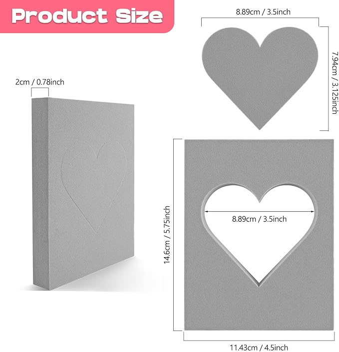 BAOFALI 4 Pcs Heart Cut Stamping Foam Grey Moldable Foam Stamps Plastic Dry Foam Stamp Pad Cut and Dry Foam Stamping Foam Block for Sculpture, Modeling, DIY Arts and Handicrafts Projects