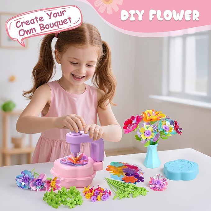 Scvcid Fabric Bouquet Toys Include Extra Accessories Set, Arts and Crafts for Kids Ages 3-12, DIY Flower Craft Kits for Toddler, Birthday Gifts for 3 4 5 6 7 8 9 10+ Year Old Girls