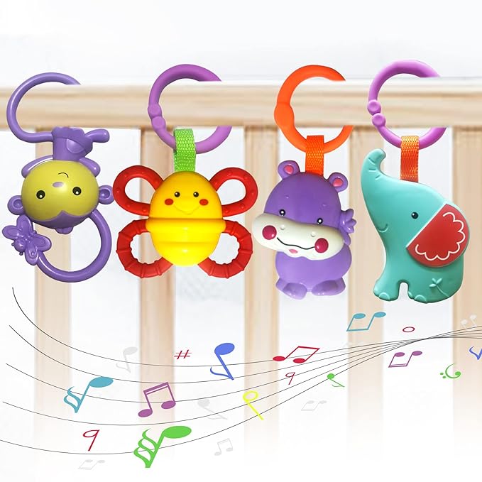Baby Toys, Cartoon Animal Hanging Rattle Toys, Handbells Baby Rattles, Baby Bed Crib Car Seat Travel Stroller Toys for Infant, Best Birthday Gift for Newborn, 4 Pack