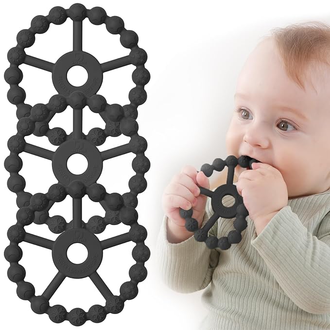 3 Pack Ring Teether, Silicone Teething Ring Toys for Babies 6 Months, Seposeve Baby Teethers 6-12 Months 12-24 Months, Easy to Grasp Toy for Baby Teething Relief