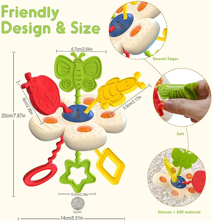 Baby Sensory Chew Toy for 6-12-18 Months, Soft Silicone Pull String Travel Toy for Car Seat & Stroller, Develops Fine Motor Skills & Vision, Early Learning Gift for Newborns and Toddlers Boys Girls