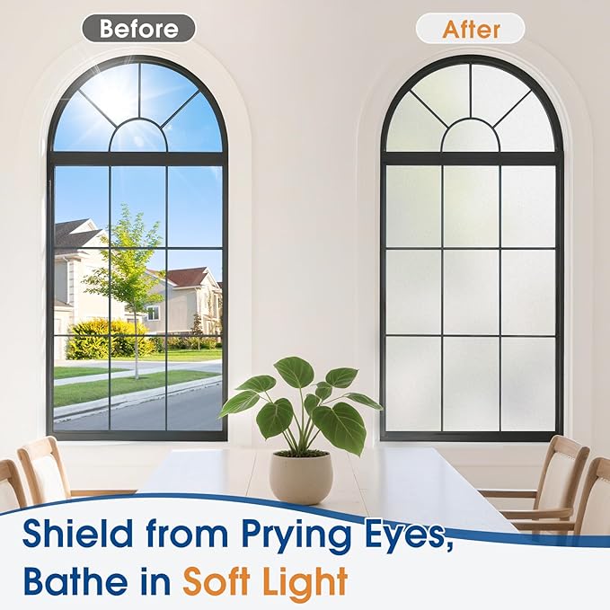 Homein Frosted Glass Window Privacy Film with Tools UV Blocking Privacy Film for Glass Windows, Static Cling No Glue Removable Reusable Anti Glare for Home Day and Night, Pure 17.5x157.4 inch
