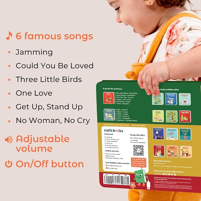 Cali's Books Reggae Musical Book for Toddlers 1-3 with Favorite Bob Marley Songs. Sound Book for Toddlers 1-3 for Kids
