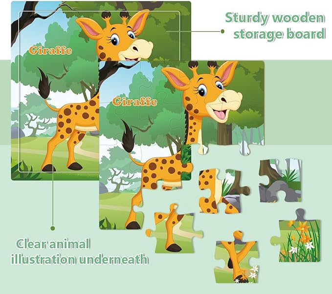 Puzzles for Kids Ages 3-5, 16 Piece Colorful Wooden Puzzles for Toddler Children Learning Educational Toys for Boys and Girls (9 Puzzles)