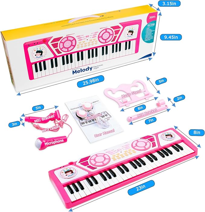 Toys for 3+ Year Old Girls Gift: 49 Keys Kids Piano Keyboard Multifunctional Educational Musical Instrument Toy with Microphone, Earphone, Dual Speakers, Birthday and Xmas Gifts for 3+ Girls Toys
