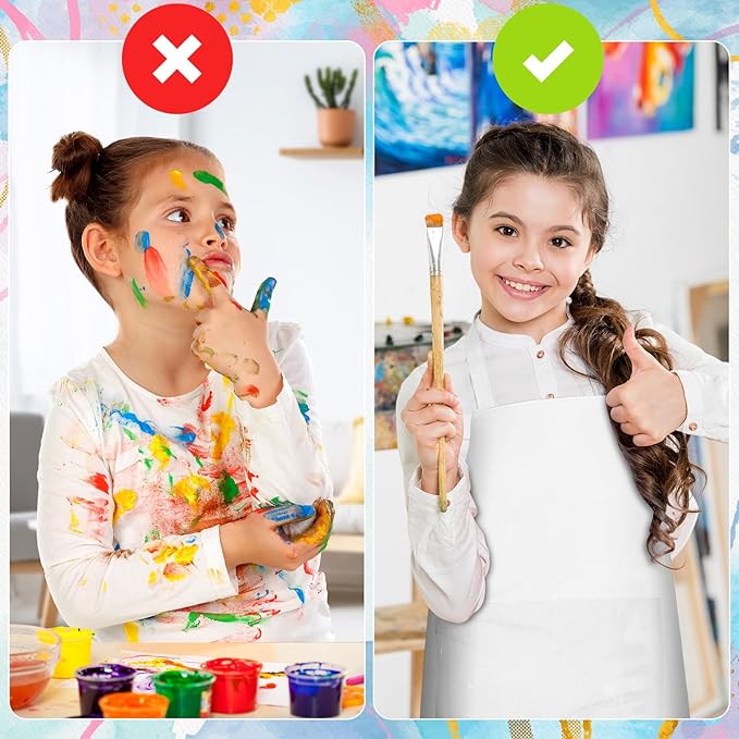 PLULON 18 Pcs Kids Apron Bulk Adjustable White Chef Apron with 2 Pockets Painting Aprons for Kids Cooking Baking Crafts (White)