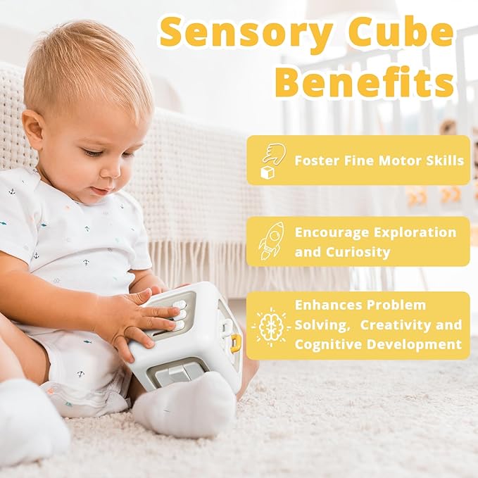 Busy Cube Toys for 1 Year Old Boy, Montessori Toys for 1+ Year Old, Travel Sensory Toys for Toddlers 1-3, Learning Fine Motor Skills| 1st Birthday Gifts Boy 9 12 Months +