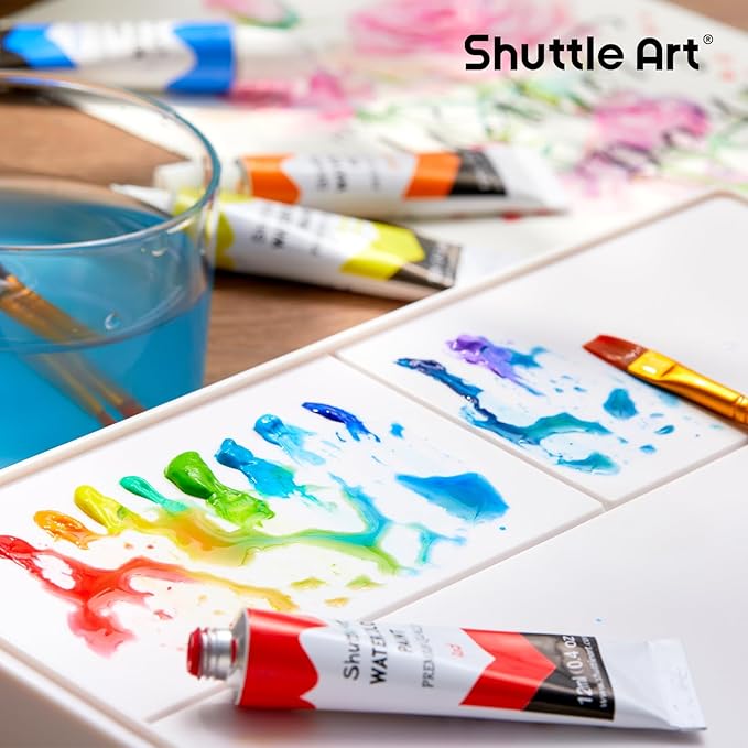 Shuttle Art Watercolor Paint Set, 15 Colors Watercolor Paint in Tubes (12ml Each) with 3 Brushes, Rich Pigments, Easy to Blend, Perfect for Kids, Artists, Beginners, Students