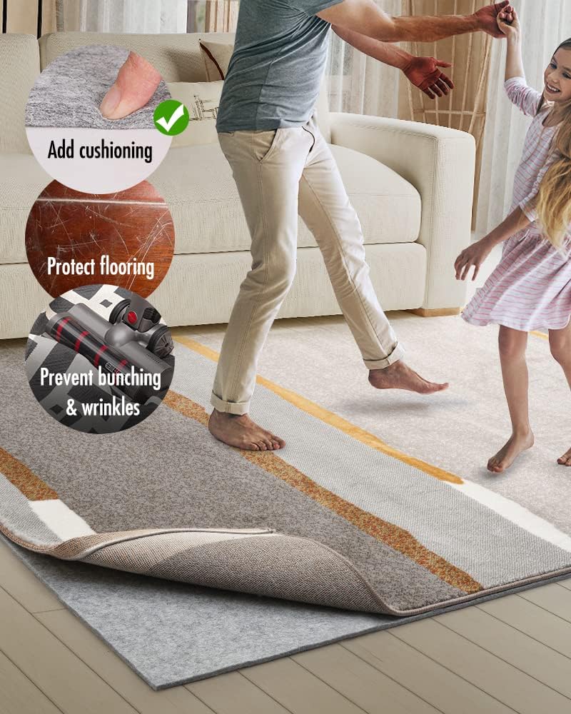 Non Slip Rug Pad Gripper - 5x7 Feet 1/8” Extra Thick Felt Under Rug for Area Rugs and Hardwood Floors,Super Cushioned Non Skid Carpet Padding