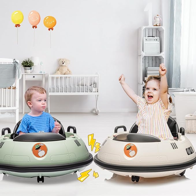 12V Electric Ride on Bumper Car for Toddlers, Kids Bumper Car with Remote Control, 360 Degree Spin, LED Lights, Dual Joysticks, Safety Belt for 18+ Months Kids, White