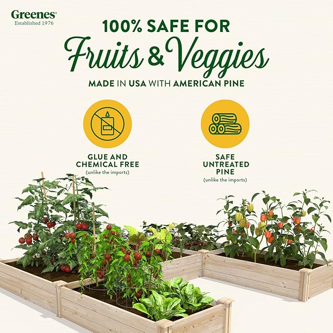 Greenes Fence Original Pine Raised Garden Bed, 8' x 8' x 10.5" U-Shaped Bed - Made in USA with American Pine