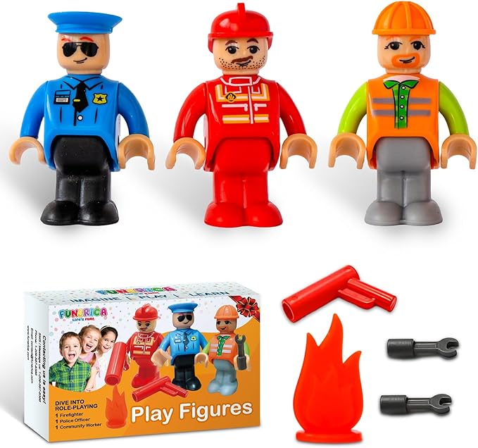 FUNERICA Toy Figures & Playsets - Firefighter, Police Officer, Construction Worker, with Parts - Play People Figures for Toddlers & Kids - Little People Toy Figurines